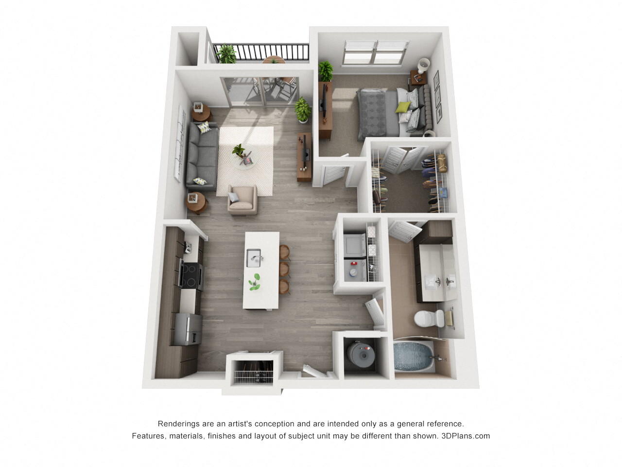 Floor plan for 1 bed, 1 bath, 832 sqft